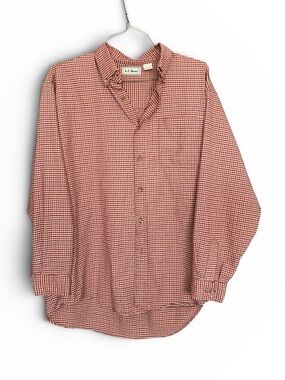 L.L. Bean Men’s Red and White Gingham Button-Down Shirt